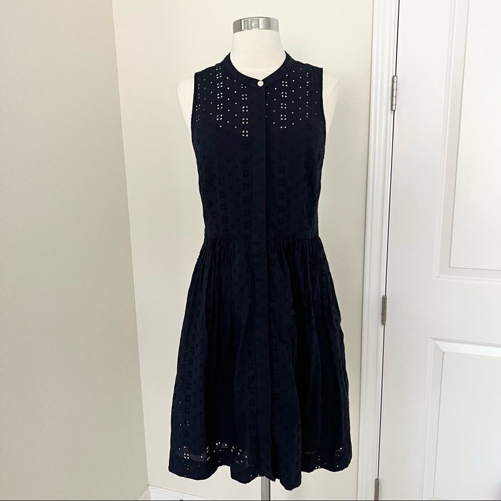 LIKE NEW! J. Crew Factory Navy Eyelet Sleeveless Fit-and-Flare Dress